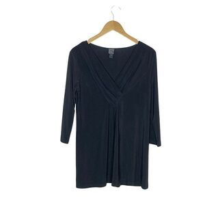 Clara Sun Woo Tunic Women's Black Medium V-Neck Long Sleeve Classic Top Slinky